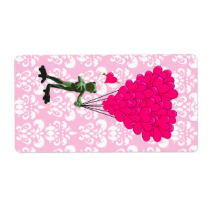 Etiqueta Personalizado de rana divertida y corazón rosado e
