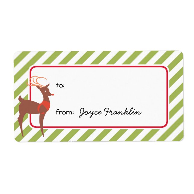 Etiqueta Personalizado de rayas verdes de reno a partir de  (Frente)
