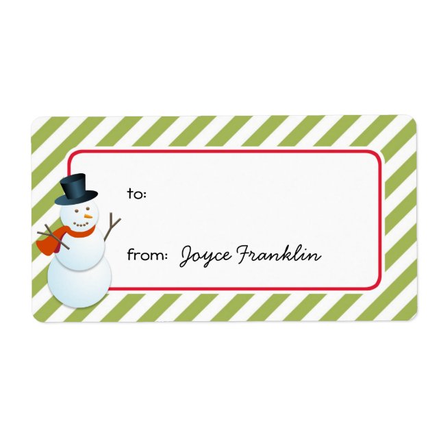 Etiqueta Personalizado de rayas verdes de Snowman a de etiq (Frente)