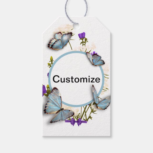 Etiqueta Personalizado de regalo de mariposas azul (Anverso)