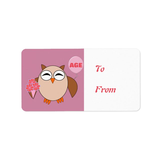 Etiqueta Personalizado Edad Lechuza Cumpleaños Presente Eti (Frente)