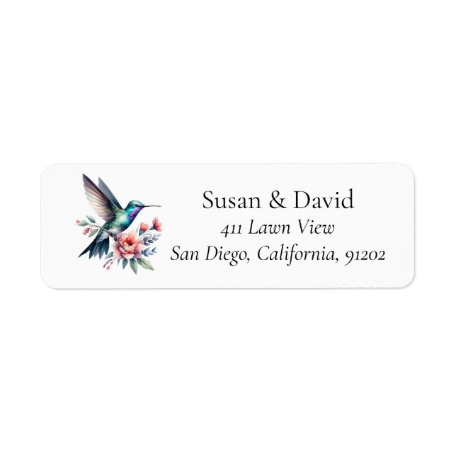 Etiqueta Personalizado Elegant Hummingbird Floral (Frente)
