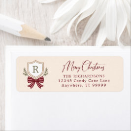 Etiqueta Personalizado Escudo Monograma Bow Navidades