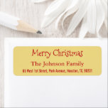 Etiqueta Personalizado Faux Gold Merry Christmas Return Add<br><div class="desc">Personalizado,  personalizado,  lujo faux gold,  tipografía festiva / script,  Feliz Navidad / Felices Fiestas / Sello de la recta de la temporada de saludos de la temporada. Simplemente ingrese el nombre de la familia / esposa / marido y dirección al personalizar.</div>