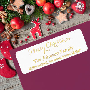 Etiqueta Personalizado Faux Gold Merry Christmas Return Add