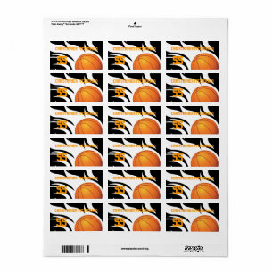 Etiqueta Personalizado Flaming Baloncesto Negro y Blanco