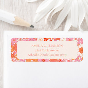 Etiqueta Personalizado floral Naranja rosa Retro Boho Baby 