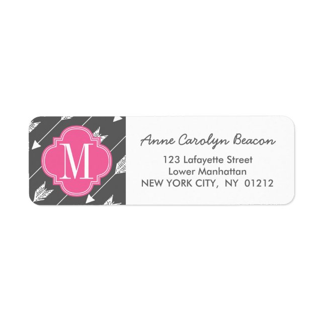 Etiqueta Personalizado Girly Carbón y Flechas Rosadas (Frente)