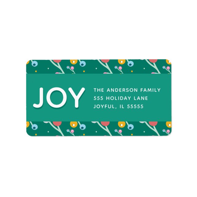 Etiqueta Personalizado Joy Holiday Berries Green Moderne Ad (Frente)