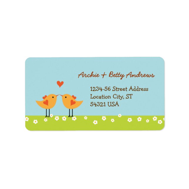 Etiqueta Personalizado lindo Boda Aves (Día) (Frente)