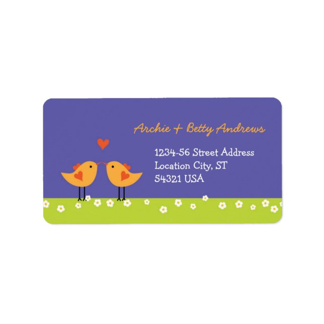 Etiqueta Personalizado lindo Boda de Aves Amores (Noche) (Frente)