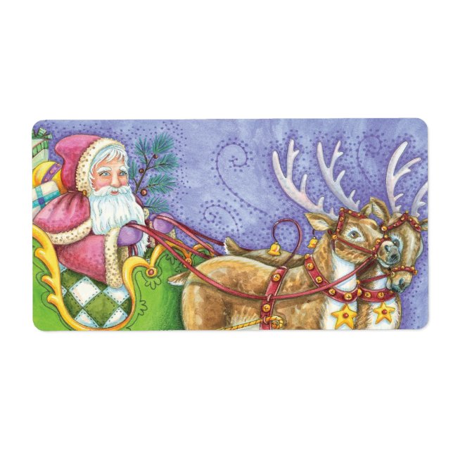 Etiqueta Personalizado Navidades Santa Claus Sleigh Reindee (Frente)