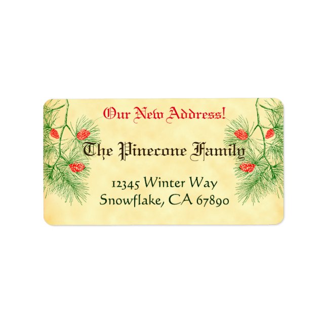 Etiqueta Personalizado Pino Rojo Verde Festividad Nueva eti (Frente)