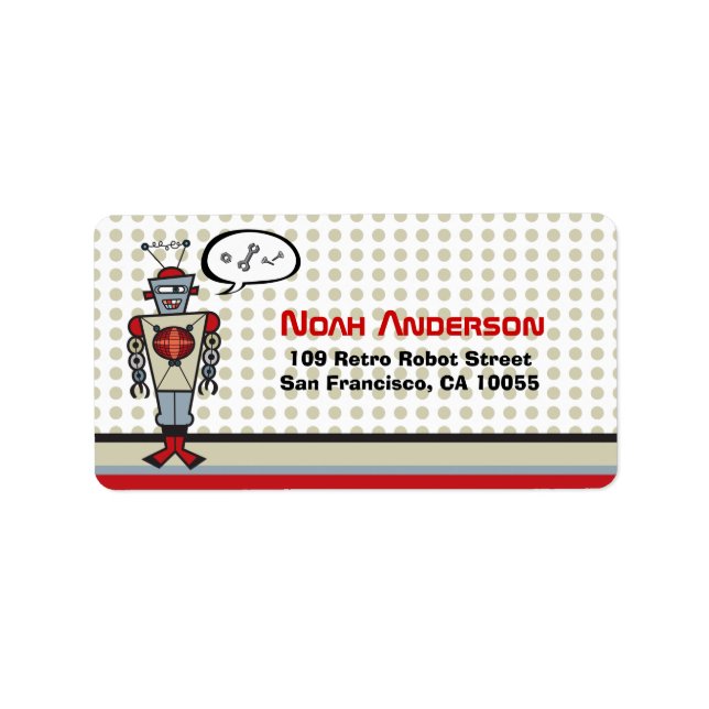 Etiqueta Personalizado Retro Robot Cute Niños Fiesta de Cum (Frente)