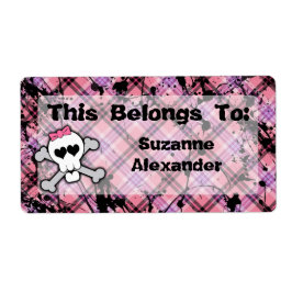 Etiqueta Personalizado Rosa y Black Skull con Crossbone Boo