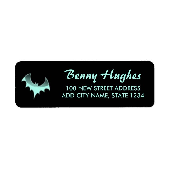Etiqueta Personalizado texto neón murciélago azul negro (Frente)