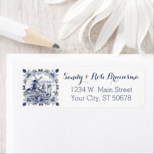 Etiqueta Personalizado Vintage Dutch Windmill Sailboat Delf