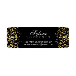 Etiqueta PERSONALIZADO vintage elegante damasco negro oro