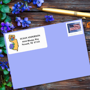 Etiqueta Personalizado Violeta Azul de Bandera y Flor de Nu