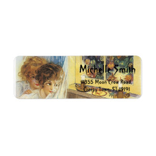 Etiqueta Personalized Custom Halloween Crow with Moon