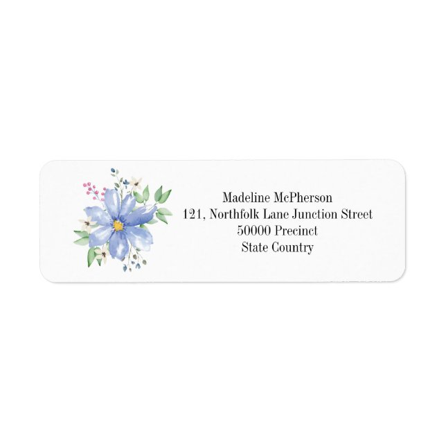 Etiqueta Personalized Floral Monogram Blue Wildflowers (Frente)