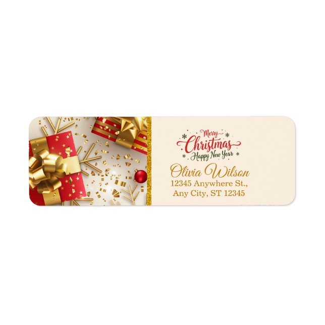 Etiqueta Personalized Gold & Red Festive Holiday Mailing (Frente)