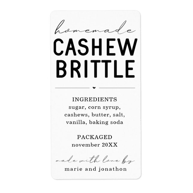 Etiqueta Personalized Homemade Cashew Brittle Label (Frente)