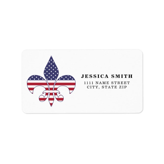 Etiqueta Personalized Patriotic American Flag Fleur-de-lis (Frente)