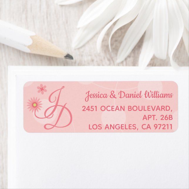 Etiqueta Personalized Summer Floral Pretty Pink Wedding (In situ)