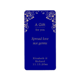 Etiqueta Personalized Wedding Blue Gold Hand Sanitizer 