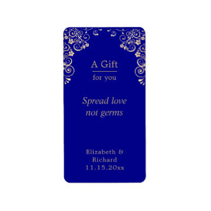 Etiqueta Personalized Wedding Blue Gold Hand Sanitizer 