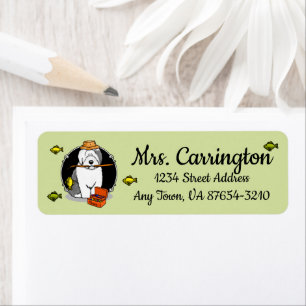 Etiqueta Pesca de perro pastor inglés antiguo (gris 1) Dive