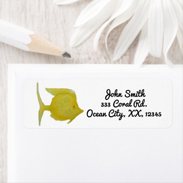 Etiqueta Pescado amarillo tropical brillante (In situ)