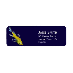 Etiqueta Pescado de arte original de Koi amarillo japonés