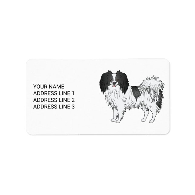 Etiqueta Phalène blanco y negro lindo perro con texto perso (Frente)
