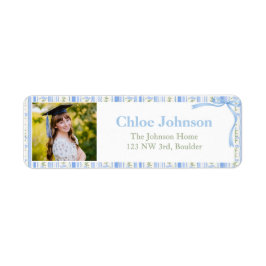 Etiqueta Photo Graduation Return Address Labels Blue Bow