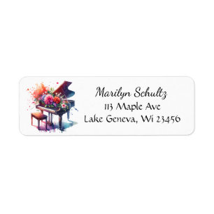 Etiqueta Piano acuarela y flores personalizadas