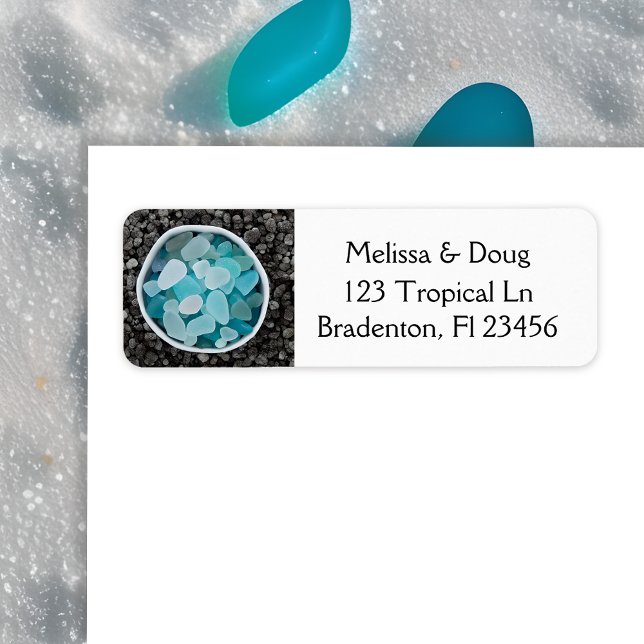 Etiqueta Piedras negras y vidrio azul del mar (Subido por el creador)