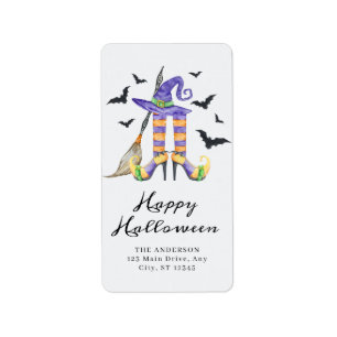 Etiqueta Piernas y sombrero de bruja de Halloween espeluzna