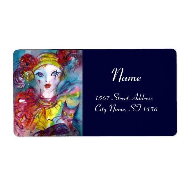 Etiqueta PIERO CON CAT azul púrpura rosado (Frente)