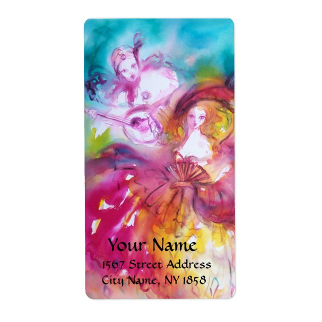 Etiqueta PIERROT AND ARLECCHINA Venetian Masquerade Masks (Frente)