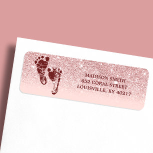 Etiqueta Pies de bebé con brillo en oro rosa y ombre rosa c