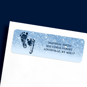 Etiqueta Pies De Bebé Ombre Con Brillo Azul Marino