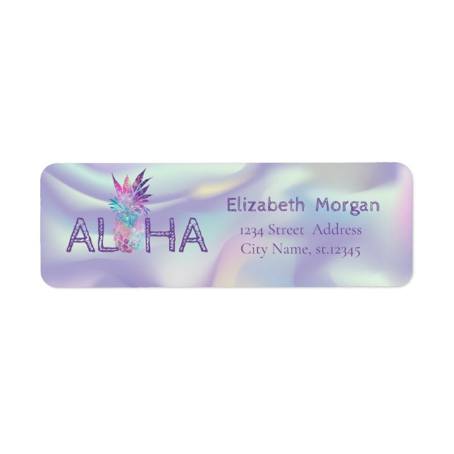Etiqueta Piña Holográfica Moderna, Aloha, (Frente)
