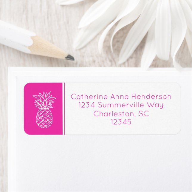 Etiqueta Piña rosa tropical perrito personalizada (In situ)
