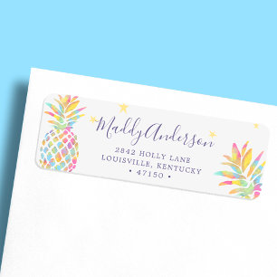 Etiqueta Piña Tropical de Acuarela Arcoíris Personalizada