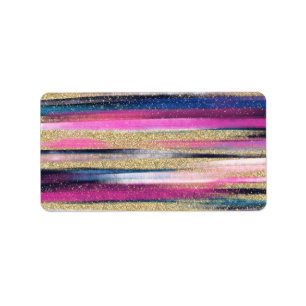 Etiqueta Pincel Purpurina de oro azul rosado moderno pincel