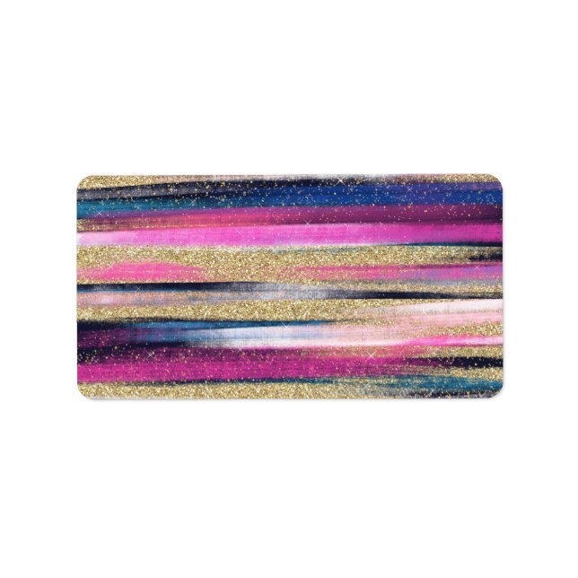 Etiqueta Pincel Purpurina de oro azul rosado moderno pincel (Frente)