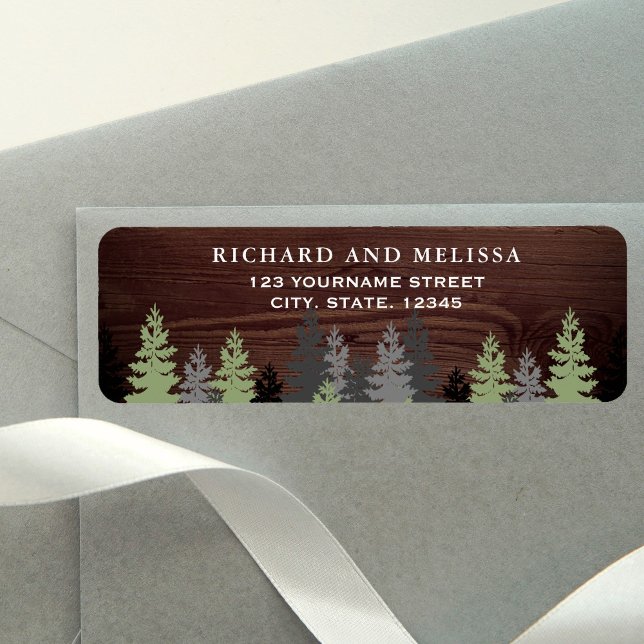 Etiqueta Pine Trees Rustic Wood Winter Wedding (Subido por el creador)