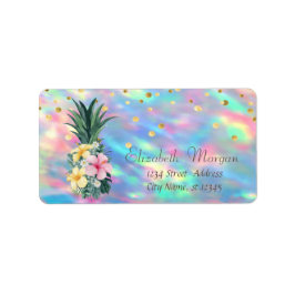 Etiqueta Pineapple Flowers Dots Holografico Iridesol Opal